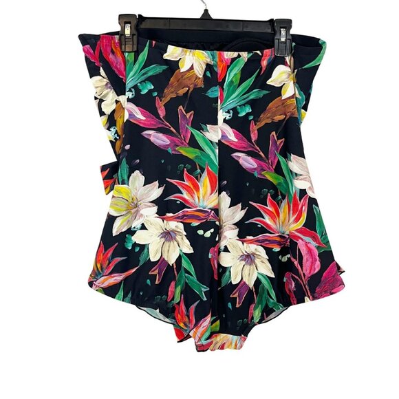 Maxine of Hollywood Black Tropical Floral Strapless One Piece Swimsuit Size 16 - Picture 2 of 6